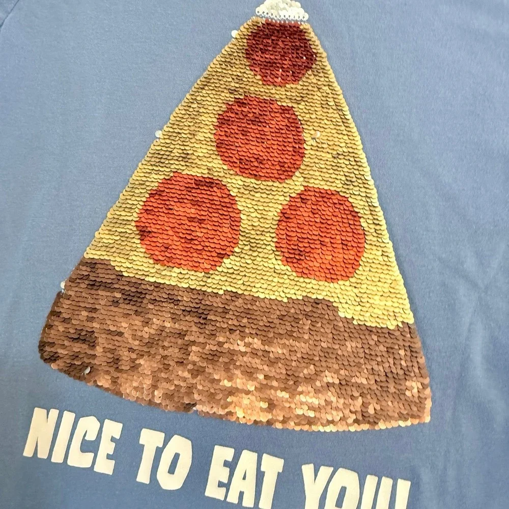 OshKosh B'Gosh kids reversible sequin‎ pizza shark shirt size 8
